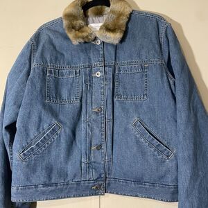 Vintage Liz Claiborne Jean Jacket with French Fur Cuffs Women's Large